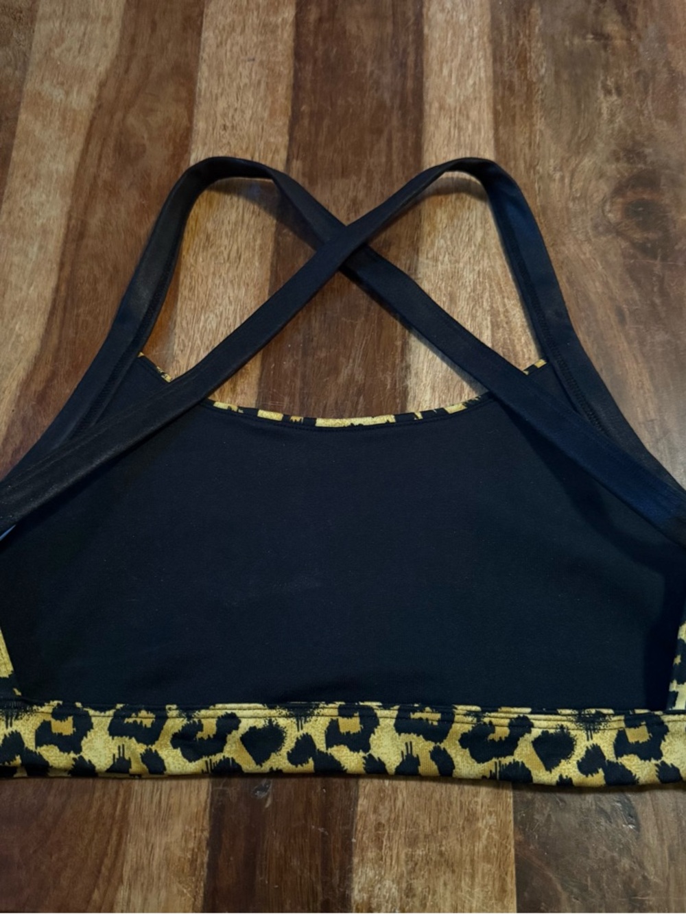 Zumba Leopard Print Sports Bra Crossback Bralette Black & Tan & Gold Size M - Picture 2 of 5